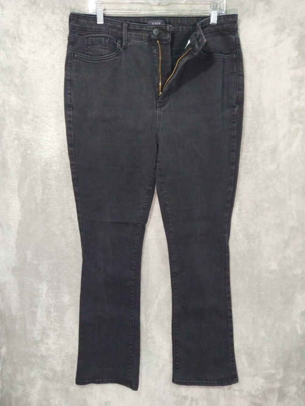 NYDJ Jeans Womens 12 Black Denim Slim Bootcut Lift Tuck High Rise Dark Wash